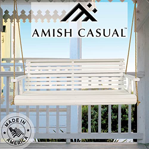 Amish Casual Heavy Duty 800 Lb Roll Back Treated Porch Swing with Hanging Ropes (4 Foot, Semi-Solid White Stain)
