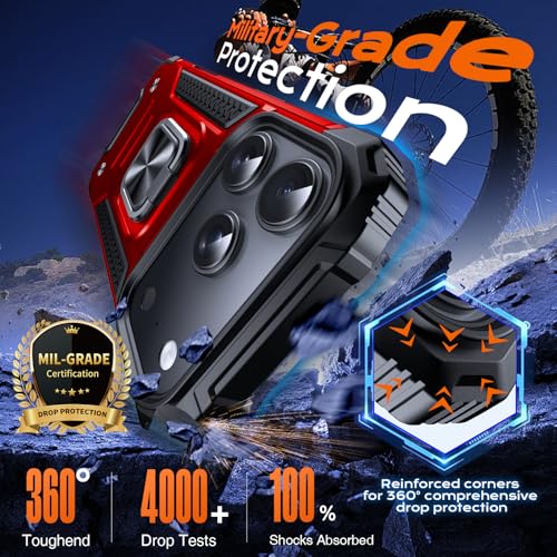 Image of Anqrp Heavy Duty Case for iPhone 17 Pro Case with Enhanced Ring Holder Grip Stand, Military Grade Shockproof Rugged Drop Protective Silicone Hard Slim iPhone 17 Pro Phone Case Cover,Corail Red