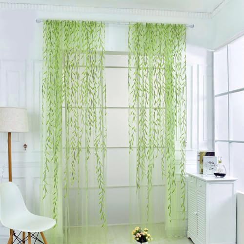 niCWhite Lot de 2 rideaux en tulle vert avec passe-tringle pour fenêtre de chambre à coucher,...