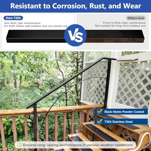 Image of Modular 1Pack 7FT Stainless Steel T304 Black Handrail for Cable Railing with Nylon End Cap Kits, 2.36 inch W x 1.18 inch H Cuttable Flat Handrail Rectangular Top Rail for Stair Railing Indoor Outdoor