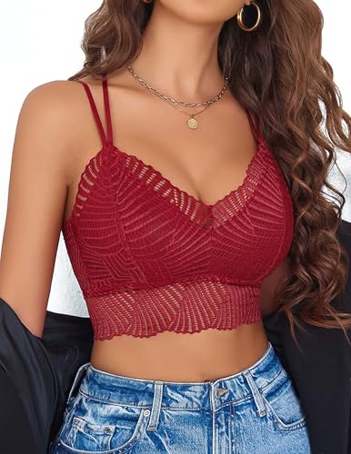 Image of Avidlove Lace Bralette for Women V Neck Camisoles Racerback Adjustable Strap Crop Top