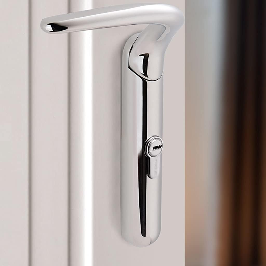 Door Knob Lever Wooden Door Lock Horn Lock Door Levers Interior Door Handle with Key Reversible for Right & Left Side for Bedroom Door Lock with Handle (Color : Bright Chrome Left Inner)