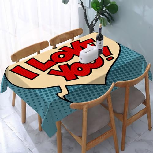 UREJD Linen Tablecloth 152x228 cm,Te Amo, Tira cómica Pop Art, Burbuja de San Valentín, Dibujo artístico, AZ,Washable Outdoor Table Anti-Stain Dining Table Decorative for,Christmas,Parties,Birthdays