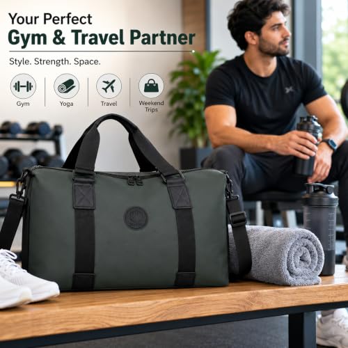 Image of Storite Travel Duffel Bag for Women & Men, Water-Resistant Nylon Weekender Bag with Adjustable Shoulder Strap, Lightweight Overnight Luggage Bag for Travel, Sports & Daily Use (Olive Green)