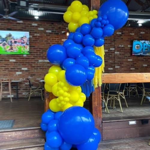 Image of YMSZ Blue and Yellow Balloons Arch Kit, 134pcs Royal Blue and Yellow Balloons for Birthday, Graduation, Baby Shower Party Decorations