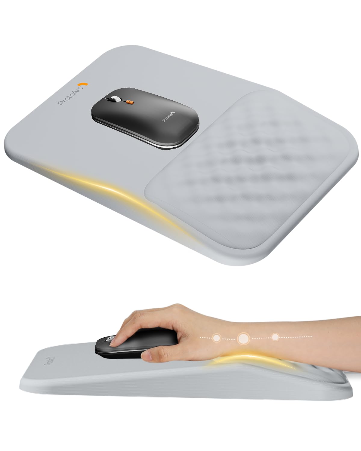 ProtoArc Mauspad mit Handgelenkauflage, Ergonomisches Mauspad mit Massage-Design für komfortable Nutzung, rutschfeste PU-Basis, weicher Memory-Schaum, Lycra Mausunterlage für Computer, MP50, Grau