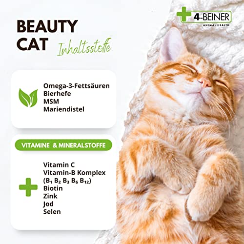 4-BEINER Beauty-Cat - Vitamine für Katzen & Mineralien für glänzendes Fell, Vitalität, Stärkung & Wohlbefinden mit Omega 3, MSM, Vitamin C und B Komplex, Katzen Vitamine, Fellpflege Katze
