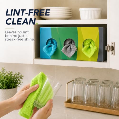 Image of UNIMADE Microfiber Cleaning Cloth, 150 Pack Microfiber Towels for Cars | Reusable Paper Towels Lint Free Shop Rags with Box for Home Kitchen Automotive, 11 inchx 9 inch, Blue & Grey & Green
