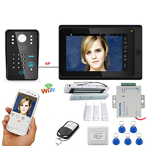 7 Zoll Monitor RFID Passwort WiFi Wireless Video Türsprechanlage Türklingel Kamera Intercom System Mit Netzteil Türschloss