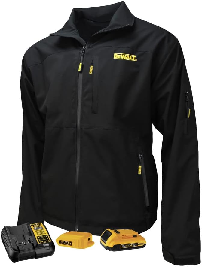 DEWALT Men's Standard Heated Structured Soft Shell Jacket with Battery Black Size L