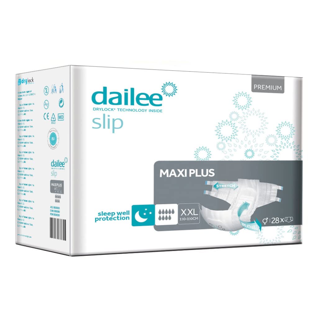 Dailee Slip Maxi Plus XXL - 112x Couches Adultes - 4 Paquets de 28 Pièces, Fuites Urinaire 8,5 Gouttes - Couche Slip Incontinence Lourde Homme, Femme et Personnes Âgées