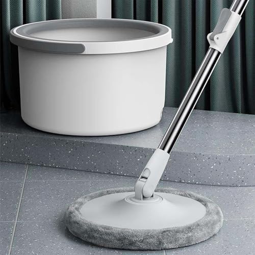 Image of Zureni Spin Mop and Bucket with Wringer Set, 360 Rotating Floor Cleaning Mop System, Wet & Dry Pocha with 2 Reusable Microfiber Pads, Extendable Handle for Home Floor Mopping & Cleaning