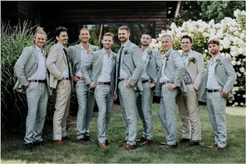 Netsky 2 Piece Linen Suits Mens Casual Linen Suit for Summer Beach Wedding Formal Business Suit Blazer Jacket Pants4