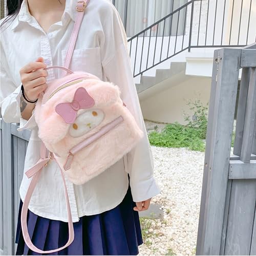 UMKJOY Mochila fofa pequena de pelúcia com pingente/linda bolsa feminina My Melody Furry Bag Mochila