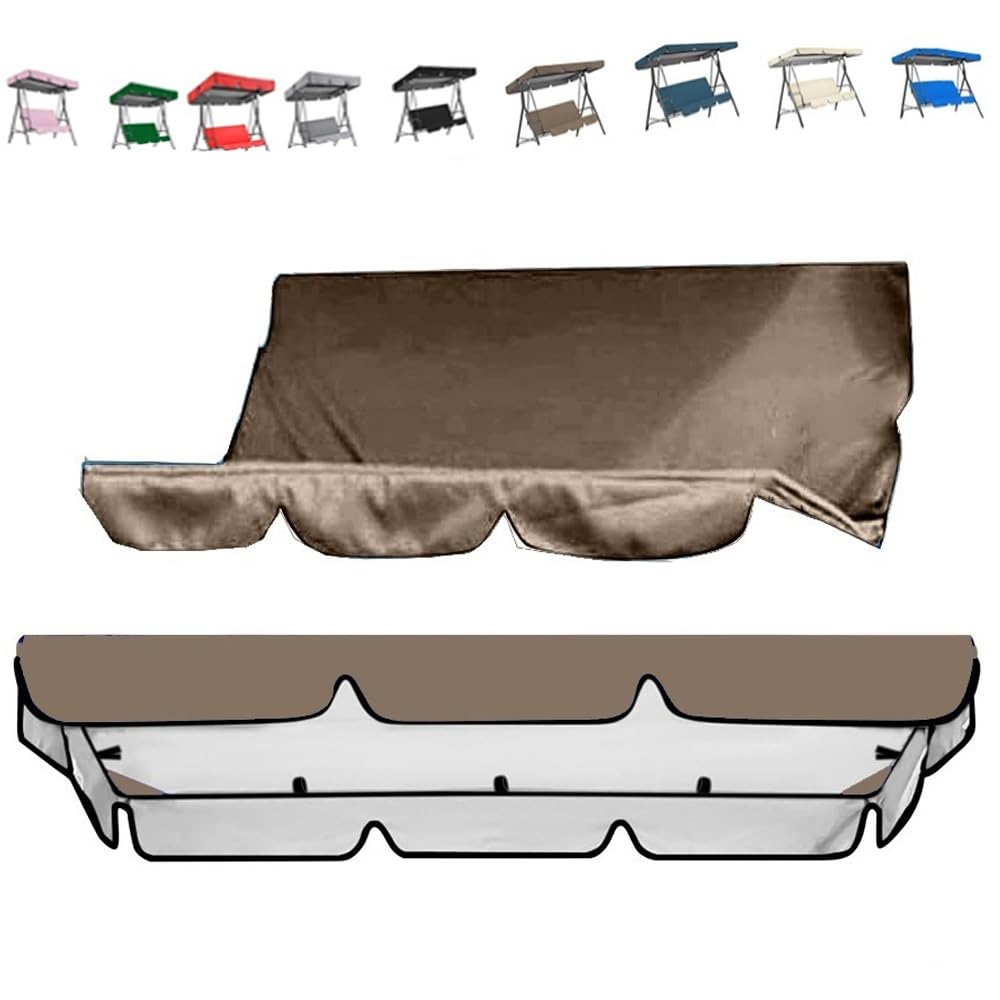 ZYXQQJ Patio Swing Canopy Cover Set 56x47in 65x45in 75x52in Replacement Canopy And Swing Cushion Cover 2 3 Seater Swing Canopy Replacement Cover(Brown,164x114cm/65x45in)