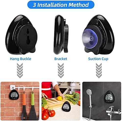 Reloj de pared digital de baño con ventosa termómetro e higrómetro electrónico negro 2