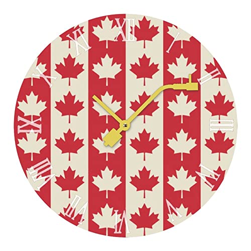 Canadian Maple Flag Wooden Wall Clock Record Round Non Ticking Quartz Silent Clocks Custom Print Decorative #TOP11