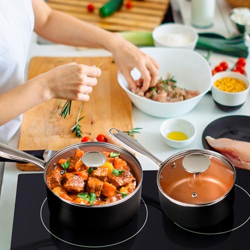MICHELANGELO Sauce Pan Set, Ultra Nonstick Saucepan Set of 3, Ceramic Saucepans with Lids, 1 Qt & 2 Qt & 3 Qt Small Pot Set, Copper Sauce Pan with Lid by MICHELANGELO - Image 6
