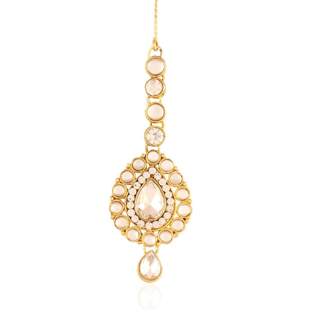 I Jewels Traditional Gold Plated Maang Tikka for Women T005W (White) (B0107SIMOU) Amazon Price History, Amazon Price Tracker