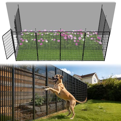 Image of FXW Garden Fence Outdoor for the Yard - 50in(H) x 20.8ft(L) Heavy Duty Metal Animal Barrier for Dog, No Dig Decorative Dog Fence, 8 Panels, Black