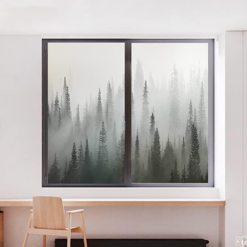 Miniatura 5 de Película decorativa de privacidad para ventana, diseño de bosque brumoso natural, película de vidrio manchado, extraíble para baño, ducha, puerta