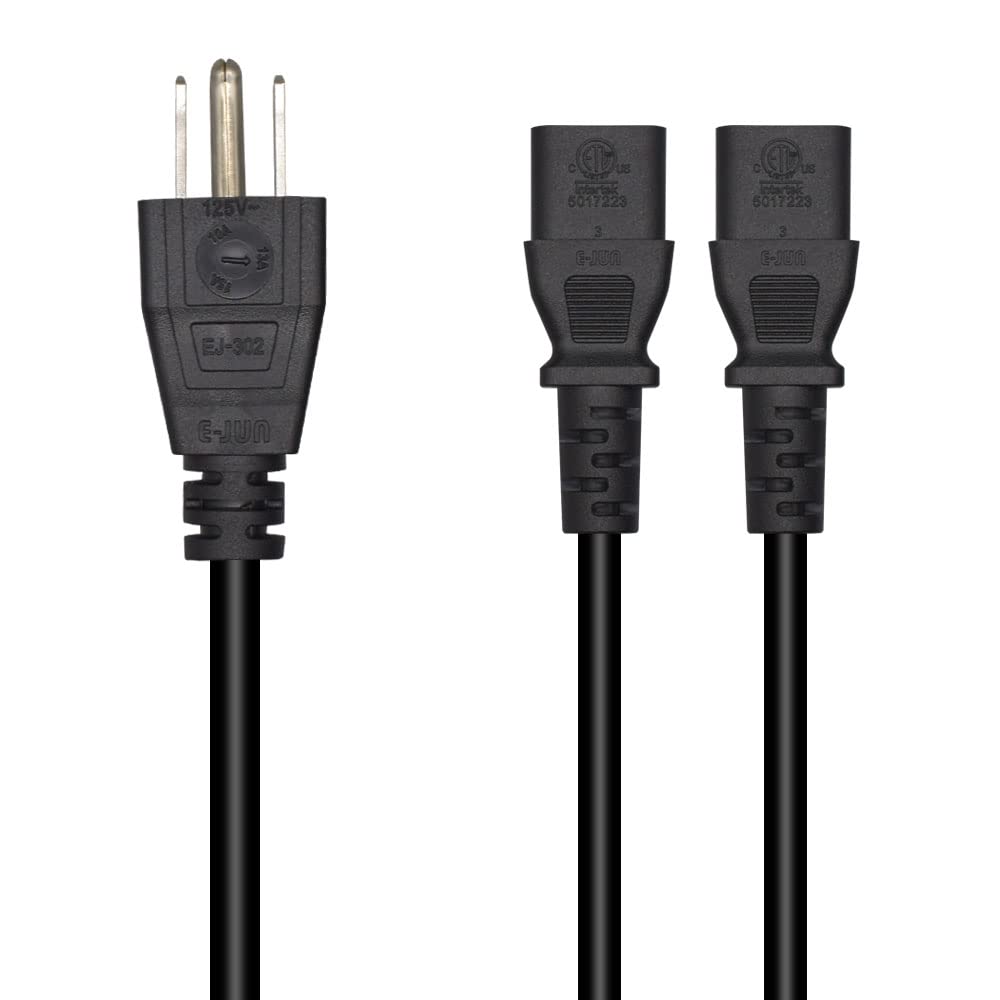 Computer-Y-Splitter-Netzkabel, NEMA 5–15P auf Dual IEC320 C13 Buchse, 2-Wege-Steckdose, AC-Netzkabel mit Computern, Monitoren, Druckern und Fernsehern (3 m)