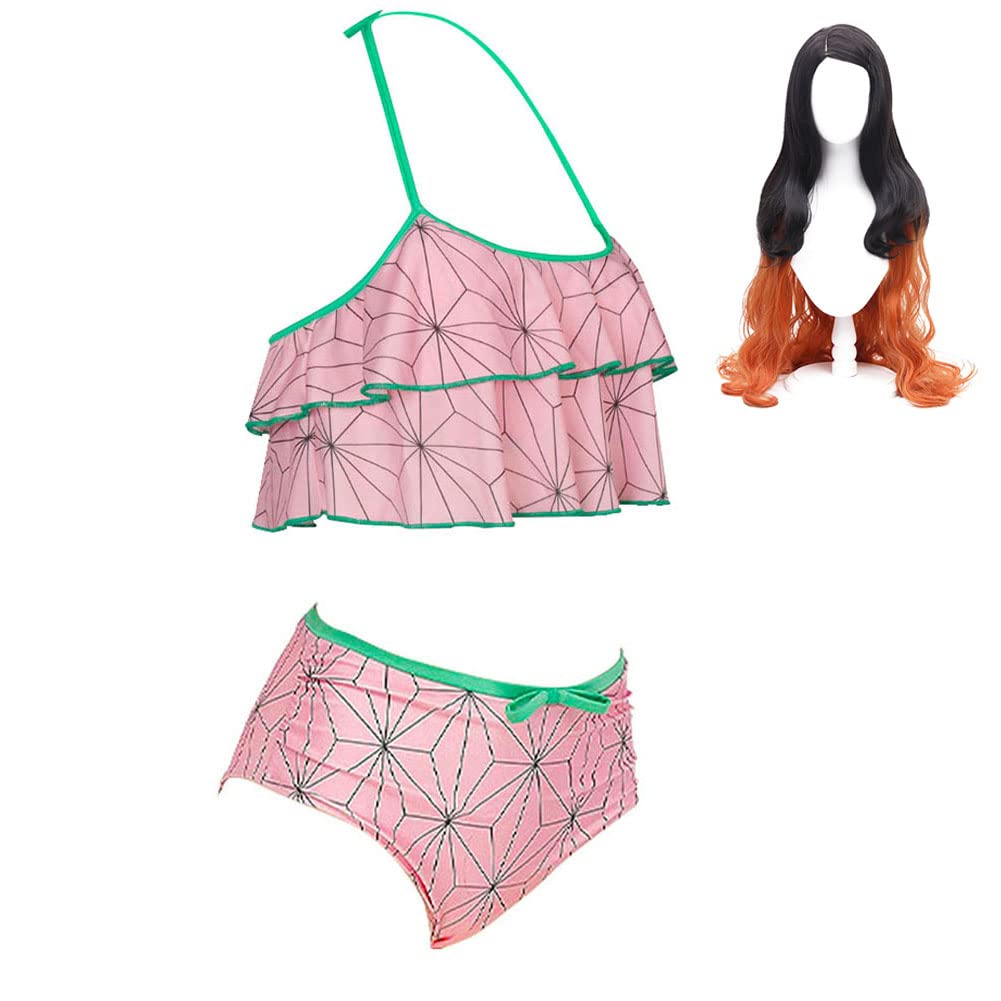 Han shan Zenitsu Swimwear Giyuu Cosplay Swimsuit Kamado Anime Bathing Suits Beach Cover Up with Wig
