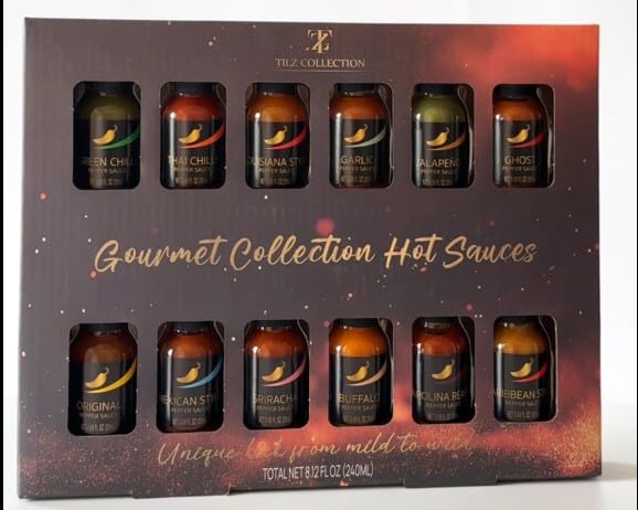 Hot Sauce Gift Sets - 12 Hot Sauce Bottles, Food Gifts For Men |Cooking, Birthday Gifts For Men, Women |Jalapeno, Habanero, Scotch Bonnet, Chilli Sauce For BBQ, Wings |Christmas, Vegan, Couple Present