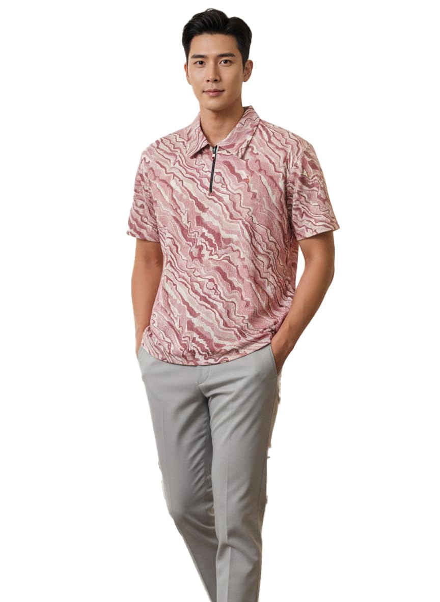 Men’s Solid Zip Polo Neck Half Sleeve T-Shirt – Polyester Blend Full Print Design, Soft & Breathable Fabric, Regular Fit Casual Top, Office-image-40