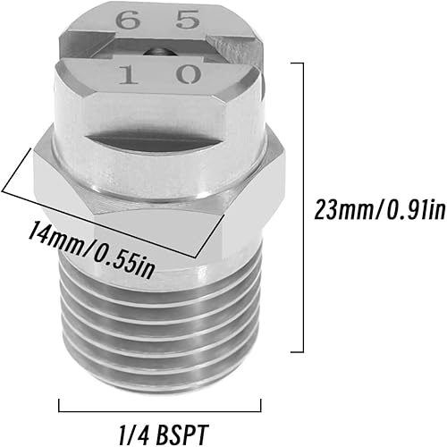 Miniatura 4 de The Lord of the Tools Punta de pulverización de ventilador plano 14BSPT Boquilla de rosca macho de acero inoxidable 65 grados 0.079 in Diámetro de