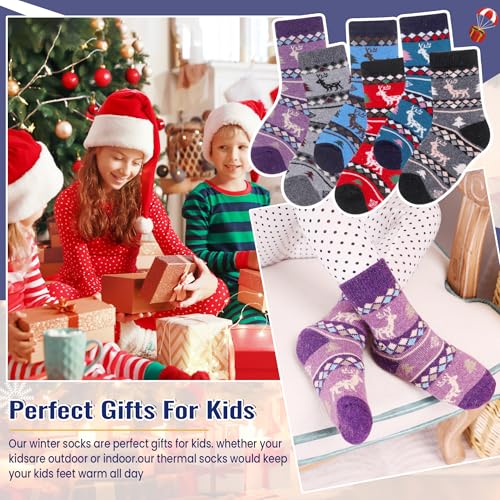 Image of Eocom Kids Wool Socks For Boys Girls Warm Hiking Thermal Winter Cozy Soft Thick Toddlers Crew Boot Socks 6 Pairs