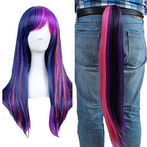 ANOGOL Free Cap + Purple Mix Pink Cosplay Wig with Ponytail 