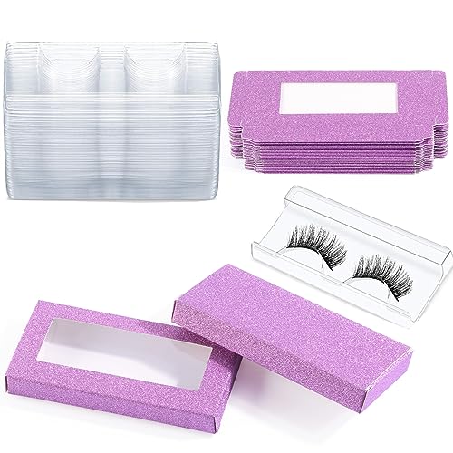 40 Pieces Lash Packaging Wholesale Empty Eyelashes Packaging Box and False Lash Trays, 20 Pieces Empty Eyelash Boxes Lash Box Packaging Empty with 20 Pieces Empty Eyelash Tray (Purple)
