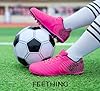 FEETHING Women Soccer Cleats Firm Ground Lace-Up Youth Soccer Shoes Light-Weight Outdoor Training Football Sneakers Big Kid,Pink,8