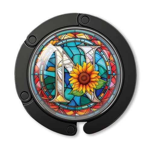 YAZMEEN Stained Glass Initial Foldable Purse Hook for Table, Stained Glass Letter N, Women's Handbag Hanger Holder, Portable Purse Table Hanger, Funny Desk Hook Gifts for Mom Wife Sister Friend BFF
