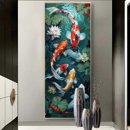 Broderie Diamant Poisson Koi Kit Complet 150x60cm Peinture Diamant Adulte Strass Rond Salon
