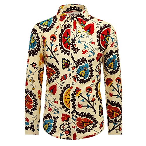 Allthemen Herren Blumen Hemden Leinen Bunte Hemd Langarmhemd Muster Paisley...