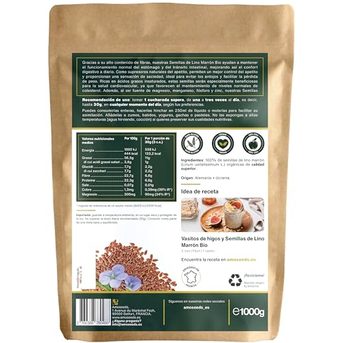 Miniatura 2 de Semillas De Lino Marrón Bio 1kg Semillas De Linaza 100 Naturales Y Orgánicas Ricas En Fibras, Proteínas, Omega 3 Flaxseeds Enteras, Sin Gluten Primera Calidad