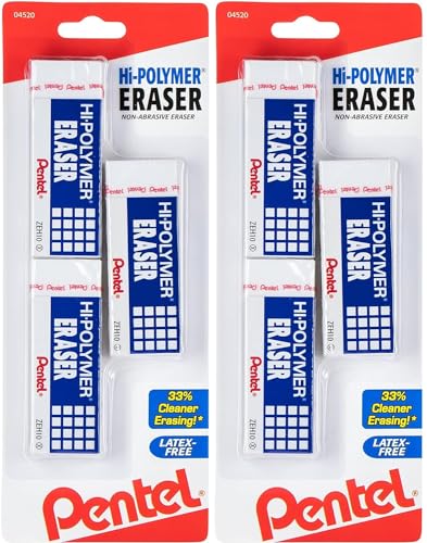 Image of Pentel Hi-Polymer Block Eraser, Large, 3 Pack, White (ZEH10BP3-K6)- Pack of 2