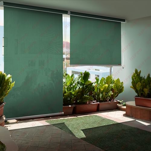 Image of HIPPO 180 GSM HDPE Outdoor Balcony Roller Blind, UV & Dust Protection Corded Roll Up and Down Light Filtering Blinds for Garden (Olive-Green, 3FTX9FT)