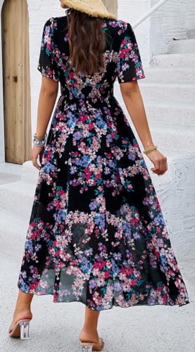 Image of Sister Amy Women's Boho Floral Print Square Neck Beach Party Flowy Ruffle Midi Dress