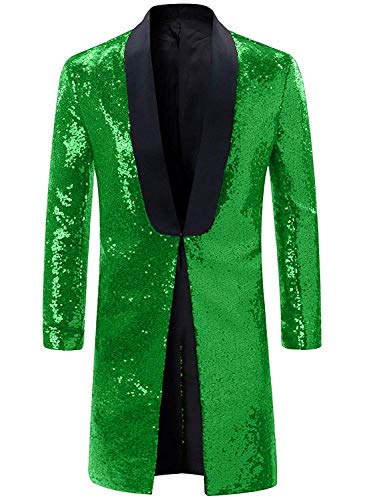 GATMSTZ Men Shawl Lapel Shiny Sequins Jacket Regular Fit Party Show Suit Blazer (Green,54R)