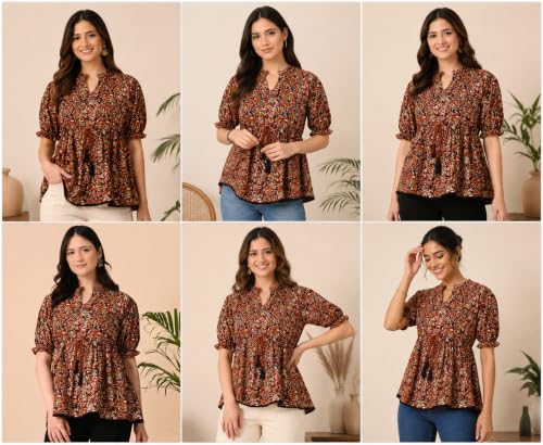 Image of Women's Cotton Printed Tunic Top | Square Neck Full Sleeve Casual Western Top | Trendy Longline Printed Top for Women | Stylish Party, Office