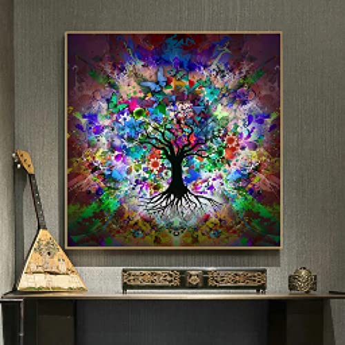 Toile papillon et arbre abstrait art mural moderne affiche salon 60x60