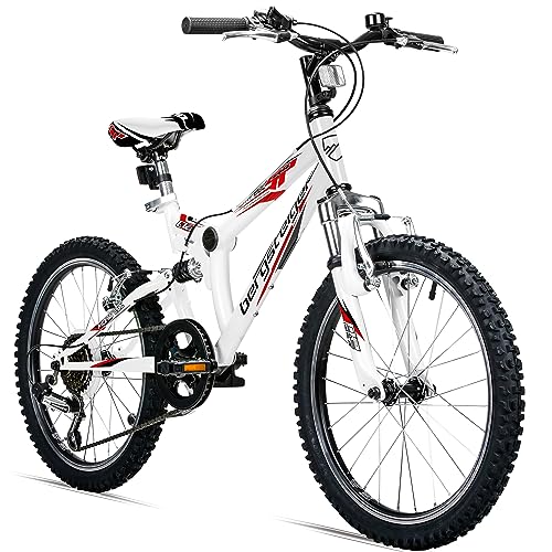 Bergsteiger Montreal 20, 24 Zoll Kinderfahrrad, geeignet für 6,7, 8, 9, 10, 11, 12, 13 Jahre, Shimano 18 Gang-Schaltung, Mountainbike mit Vollfederung, Jungen-Fahrrad, Mädchen-Fahrrad
