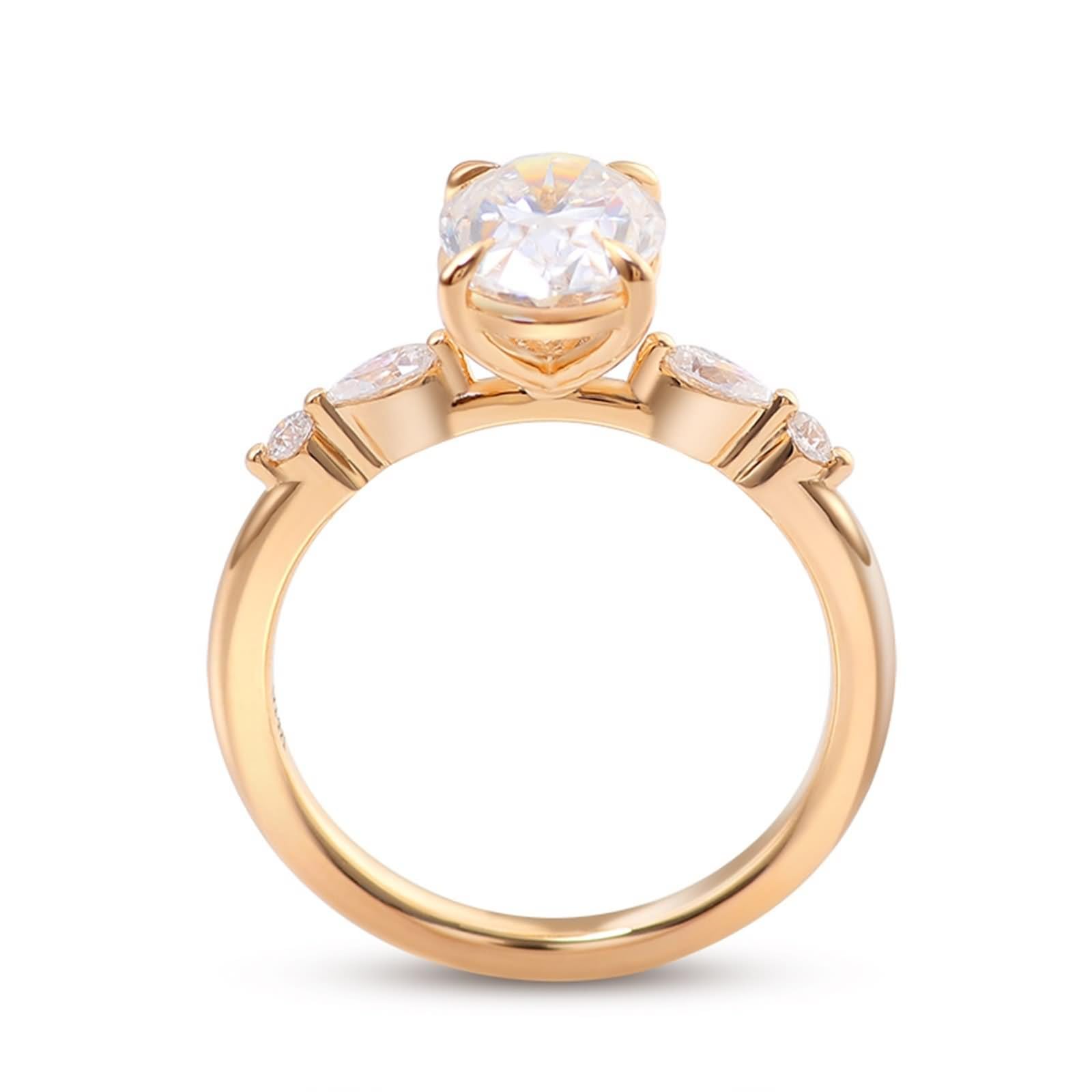 Anillo vintage para mujer, delicado con 4 garras, moissanita ovalada de oro amarillo, regalo de aniversario de boda