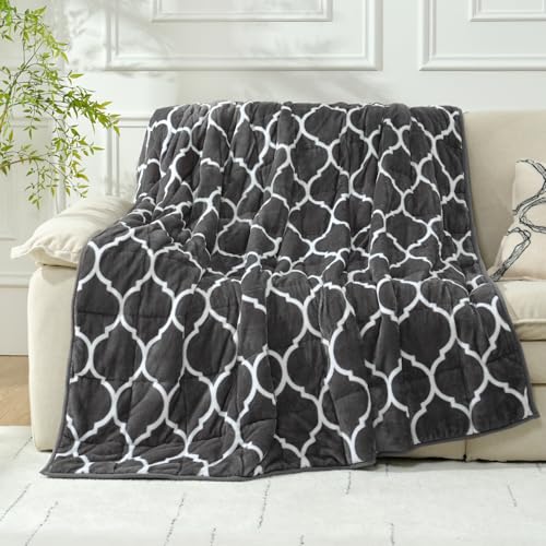 Wemore Sherpa Fleece Weighted Blanket for Adult, 20 lbs Dual Sided Cozy Fluffy Heavy Blanket, Ultra Fuzzy Throw Blanket with Soft Plush Flannel Top, 60 x 80 inches, Morocco Grey on Both Sides