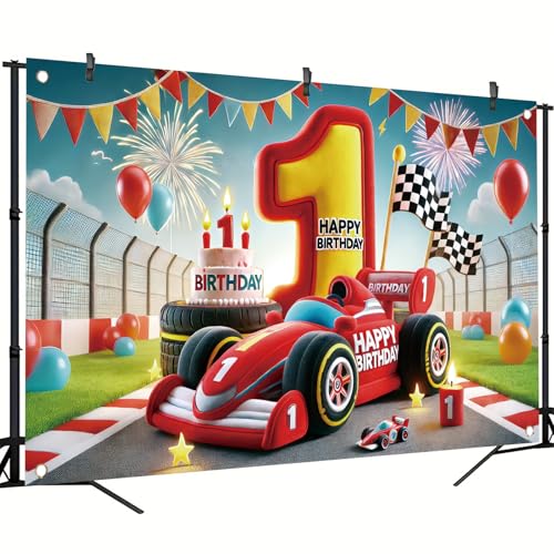 Image of Racing Car Birthday Backdrop Banner - High-Speed Racing Car Party Decoration, Photo Booth Background, Motorsport-Themed Birthday Celebration, 71x43 Inch Party Decoration