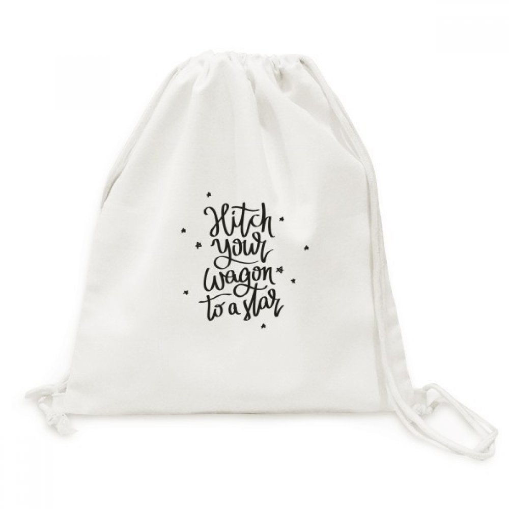 guchchiHitch Your Wagon to A Star Quote Backpack Canvas Drawstring Reusable Mesh Shopping Bag