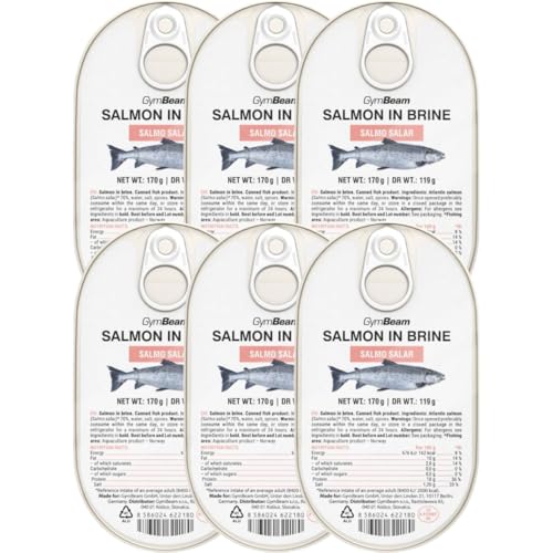 GymBeam Lachs in Salzlake - Verzehrfertiges atlantisches Lachsfilets, reich an Geschmack & Nährstoffen, aus Norwegen, glutenfrei, laktosefrei, GVO-frei (170 g (6er pack))